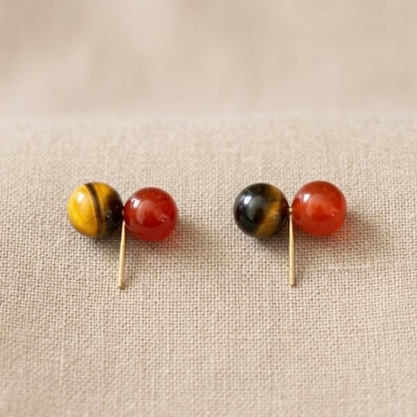 Red Agate Tiger Eye Stud Earrings S925 Sterling Silver