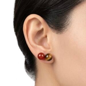 Red Agate Tiger Eye Stud Earrings S925 Sterling Silver - Image 2