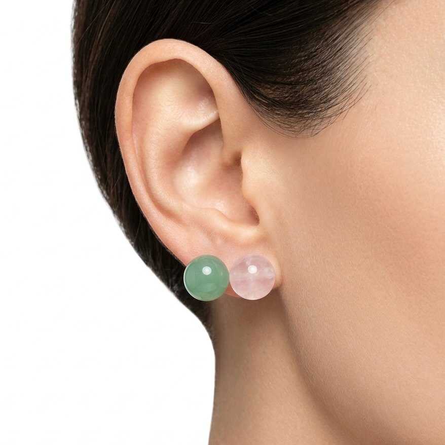S925 Sterling Silver Pink Rose Quartz & Green Aventurine Earrings - Image 2