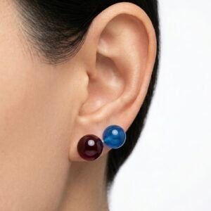 Red & Blue Natural Agate Stud Earrings - Image 2