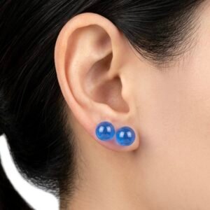 Blue Agate Double Sphere Stud Earrings S925 Sterling Silver Needle - Image 2