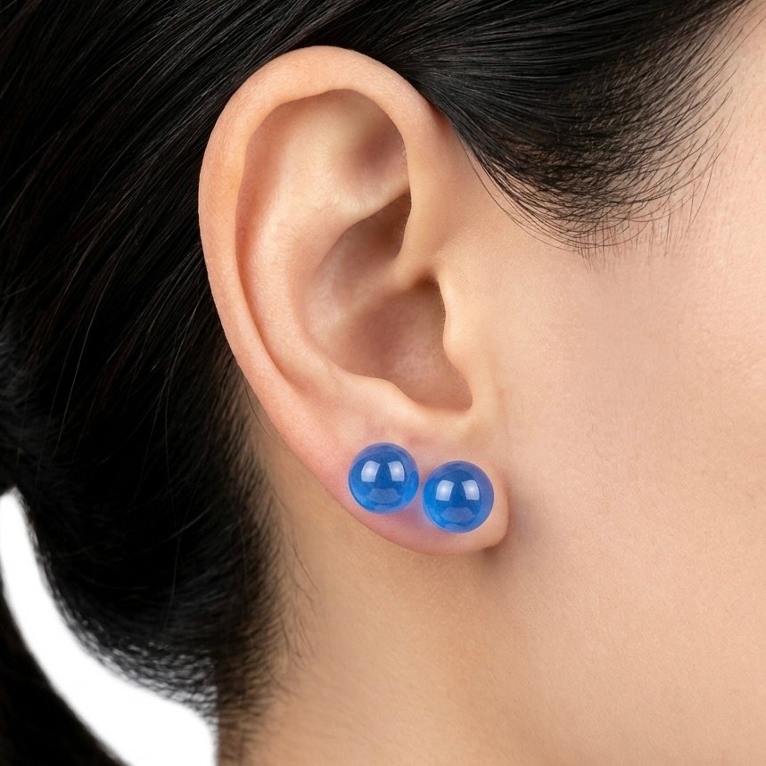 Blue Agate Double Sphere Stud Earrings S925 Sterling Silver Needle - Image 2