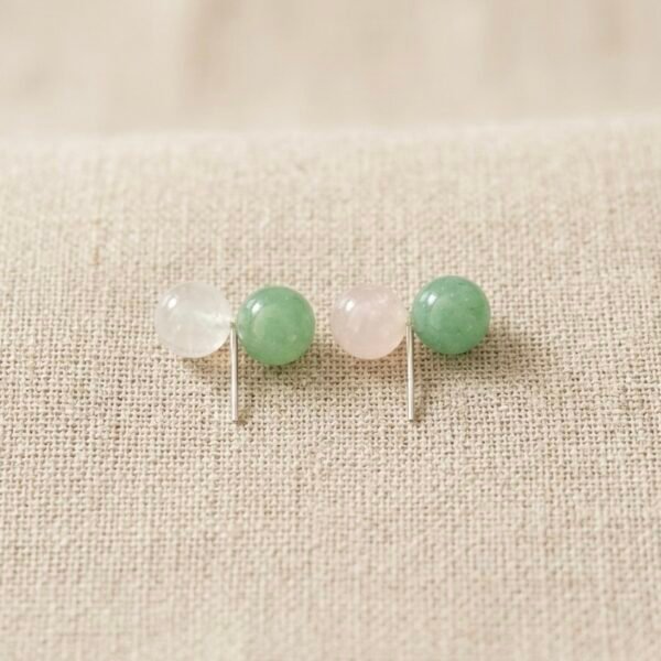 S925 Sterling Silver Pink Rose Quartz & Green Aventurine Earrings