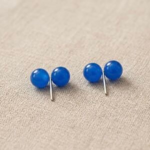Blue Agate Double Sphere Stud Earrings S925 Sterling Silver Needle - Image 1