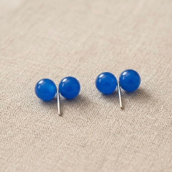 Blue Agate Double Sphere Stud Earrings S925 Sterling Silver Needle
