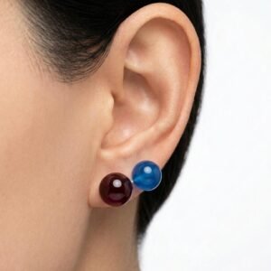 S925 Sterling Silver, Handmade 8mm Red Blue Natural Agate Stud Earrings